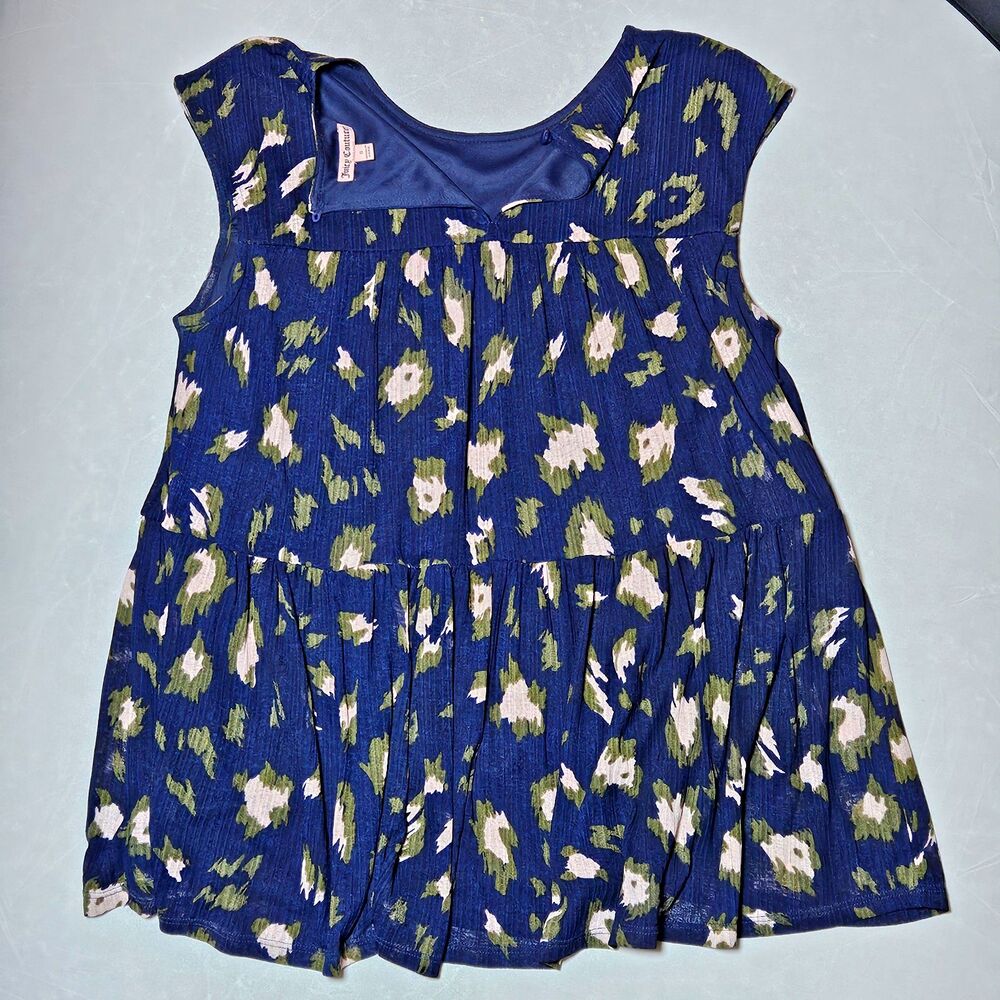Juicy Couture Layered Babydoll Blue With Pink Flowers Sleeveless Top Size S - Picture 2 of 7
